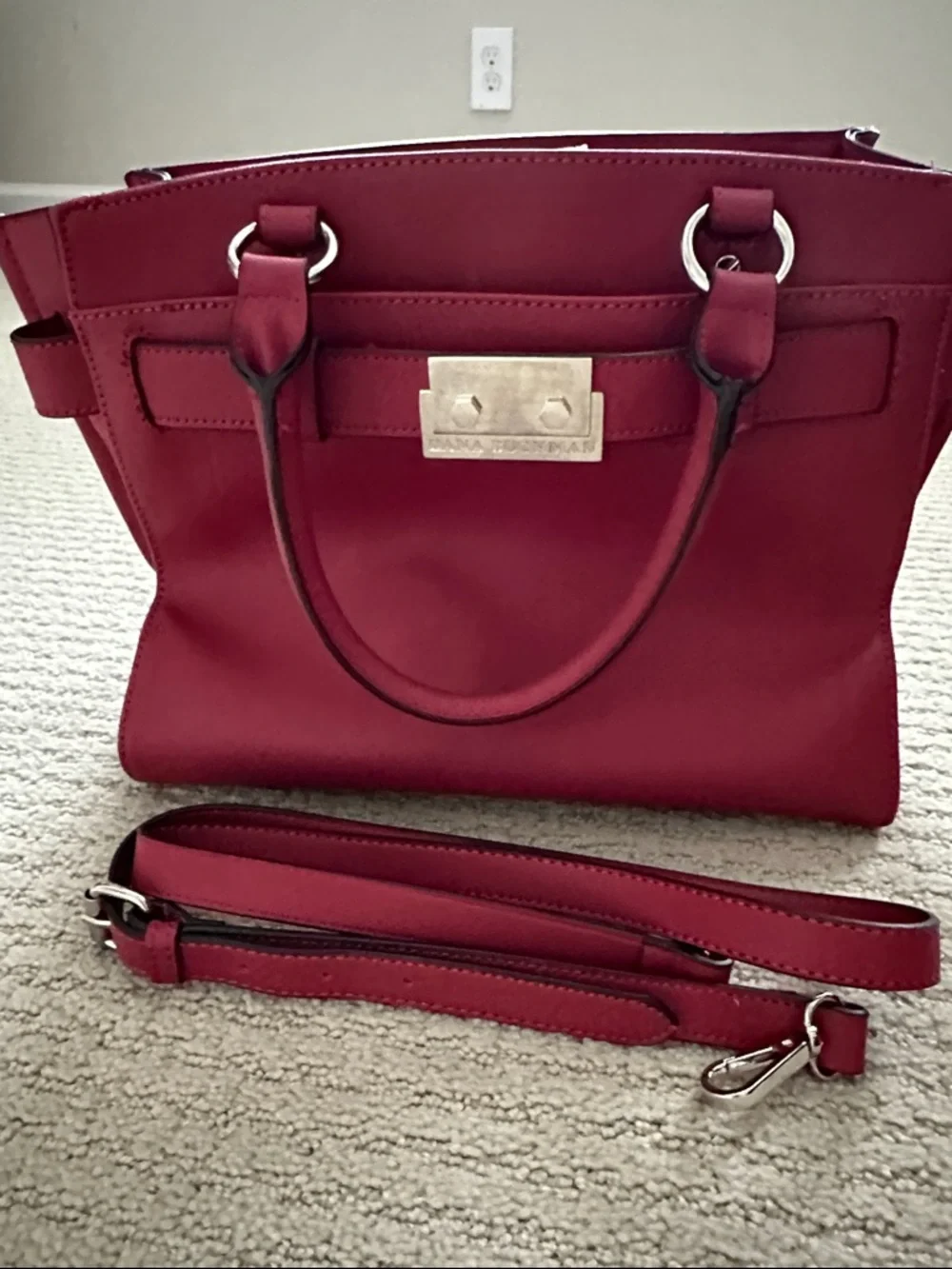 Dana Buchman Dark Red Saffiano Satchel with Metallic Plaque - Picture 6 of 6